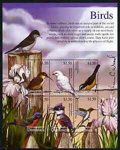 Dominica 2002 Flora & Fauna perf composite sheetlet containing 6 values (Birds), signed by Thomas C Wood the designer, unmounted mint