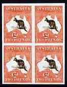 Australia 1913 Roo £2 imperf block of 4 being a 'Hialeah' forgery on gummed paper (as SG 16)