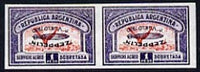 Argentine Republic 1930 Zeppelin Europe-Pan American Flight 1p with opt inverted, imperf pair being a 'Hialeah' forgery on gummed paper (as SG 584a)