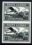 Albania 1927 Airplane 50q green opt'd Rep Shqiotare imperf pair being a 'Hialeah' forgery on gummed paper (as SG 207)