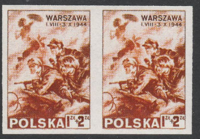 Poland 1944 Relief Fund for Warsaw Rising imperf pair being a 'Hialeah' forgery on gummed paper (as SG 498)