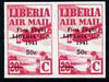 Liberia 1941 First Flight to USA 50c on 20c magenta imperf pair being a 'Hialeah' forgery on gummed paper (as SG 600)