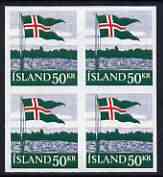 Iceland 1958 40th Anniversary of Flag 50k imperf block of 4 being a 'Hialeah' forgery on gummed paper (as SG 359)
