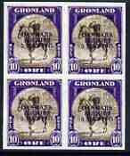 Greenland 1945 Liberation of Denmark 10ore imperf block of 4 being a 'Hialeah' forgery on gummed paper (as SG 20)