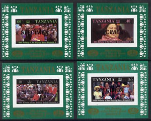 Tanzania 1987 Queen's 60th Birthday the imperf set of 4 individual sheetlets (unissued) each overprinted SPECIMEN unmounted mint