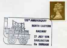 Postmark - Great Britain 1974 cover bearing illustrated cancellation for 120th Anniversary of North Eastern Railway