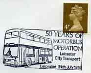 Postmark - Great Britain 1974 cover bearing illustrated cancellation for 50 Years of Motorbus Operation (Leicester)
