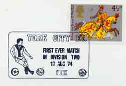 Postmark - Great Britain 1974 card bearing illustrated cancellation for York City FC's first match in Division Two