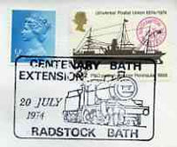 Postmark - Great Britain 1974 cover bearing illustrated cancellation for Centenary of Radstock-Bath Extension