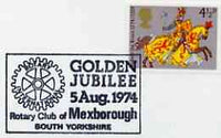 Postmark - Great Britain 1974 card bearing illustrated cancellation for Golden Jubilee of Mexborough Rotary Club