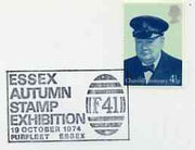 Postmark - Great Britain 1974 card bearing illustrated cancellation for Essex Autumn Stamp Exhibition