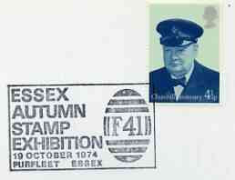 Postmark - Great Britain 1974 card bearing illustrated cancellation for Essex Autumn Stamp Exhibition
