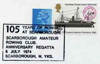 Postmark - Great Britain 1974 card bearing special cancellation for 150 years of Rowing at Scarborough