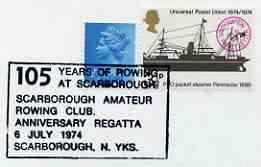 Postmark - Great Britain 1974 card bearing special cancellation for 150 years of Rowing at Scarborough