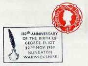 Postmark - Great Britain 1969 cover bearing illustrated cancellation for 150th Birth Anniversary of George Eliot