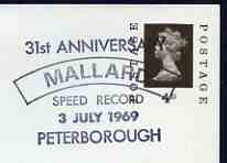 Postmark - Great Britain 1969 card bearing illustrated cancellation for Anniversary of Mallard Speed Record