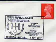 Postmark - Great Britain 1970 cover bearing illustrated cancellation for Sir William Herschel, 1st President Royal Astronomical society