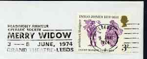 Postmark - Great Britain 1974 cover bearing illustrated slogan cancellation for 'Merry Widow' at Grand Theatre Leeds