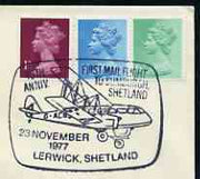 Postmark - Great Britain 1977 cover bearing illustrated cancellation for 40th Anniversary First Mail Flight to Sumburgh (Lerwick)