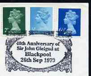 Postmark - Great Britain 1979 cover bearing illustrated cancellation for 40th Anniversary of Sir John Gielgud at Blackpool