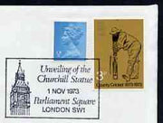 Postmark - Great Britain 1973 cover bearing illustrated cancellation for Unveiling the Churchill Statue (Parliament Square)