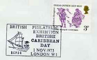 Postmark - Great Britain 1973 cover bearing illustrated cancellation for British Philatelic Exhibition (Br Caribbean Day)