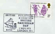 Postmark - Great Britain 1973 cover bearing illustrated cancellation for British Philatelic Exhibition (Br Caribbean Day)