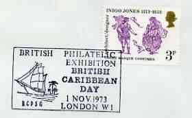 Postmark - Great Britain 1973 cover bearing illustrated cancellation for British Philatelic Exhibition (Br Caribbean Day)