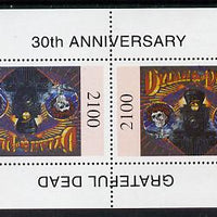 Touva 1995 Grateful Dead perf souvenir sheet containing 2100 value arranged tete-beche unmounted mint