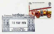 Postmark - Great Britain 1974 card bearing illustrated cancellation for Birth Centenary Exhibition of Winston Churchill (Somerset House)