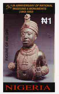 Nigeria 1993 Museum & Monuments - original hand-painted artwork for 1N value (Figure of Oni) by NSP&MCo Staff Artist Olukoya Ogunfowora on card 5" x 8.75" endorsed B2
