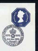Postmark - Great Britain 1970 card bearing illustrated cancellation for Centenary of Derbyshire County Cricket Club