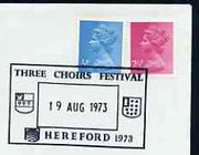 Postmark - Great Britain 1973 cover bearing illustrated cancellation for Three Choirs Festival, Hereford