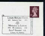 Postmark - Great Britain 1975 card bearing illustrated cancellation for Lisburn Methodist Church (showing Scallop shell)
