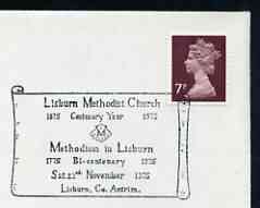 Postmark - Great Britain 1975 card bearing illustrated cancellation for Lisburn Methodist Church (showing Scallop shell)