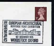Postmark - Great Britain 1975 cover bearing illustrated cancellation for European Architectural Heritage Year (Woodstock)
