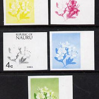 Nauru 1973 Plant (Denea) 4c definitive (SG 102) set of 5 unmounted mint IMPERF progressive proofs on gummed paper (blue, magenta, yelow, black and blue & yellow)