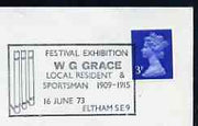 Postmark - Great Britain 1973 cover bearing illustrated cancellation for W G Grace Festival Exhibition, Eltham