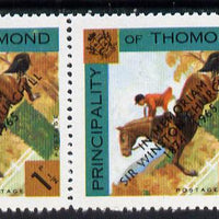 Thomond 1965 Horse Racing 2.5d (Diamond-shaped) with 'Sir Winston Churchill - In Memorium' overprint in black, unmounted mint pair with outer perfs misplaced about 4mm
