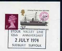 Postmark - Great Britain 1974 cover bearing special cancellation for 125th Anniversary of Stour Valley Line
