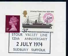 Postmark - Great Britain 1974 cover bearing special cancellation for 125th Anniversary of Stour Valley Line
