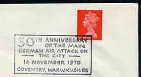 Postmark - Great Britain 1970 cover bearing special cancellation for 30th Anniversary of German attack on Coventry
