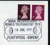 Postmark - Great Britain 1979 cover bearing illustrated cancellation for Home International Bowls Tournament, Pontypool