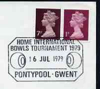 Postmark - Great Britain 1979 cover bearing illustrated cancellation for Home International Bowls Tournament, Pontypool