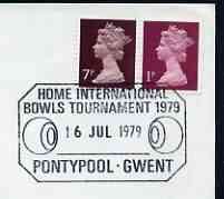 Postmark - Great Britain 1979 cover bearing illustrated cancellation for Home International Bowls Tournament, Pontypool