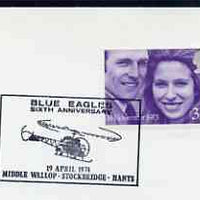 Postmark - Great Britain 1974 card bearing illustrated rectangular cancellation for The Blue Eagles Sixth Anniversary