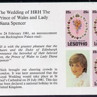 Booklet - Lesotho 1981 Royal Wedding 25s x 3 (plus label) in unmounted mint imperf booklet pane (SG 451a)