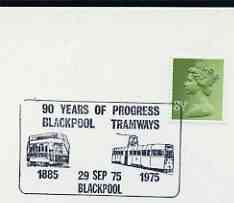 Postmark - Great Britain 1975 card bearing illustrated cancellation for '90 Years of Blackpool Tramways'