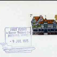 Postmark - Great Britain 1975 cover bearing illustrated cancellation for First Flight, Super Trident 3 (Hatfield)