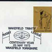 Postmark - Great Britain 1973 cover bearing illustrated cancellation for Wakefield Trinity RuGreat Britainy League Centenary Year